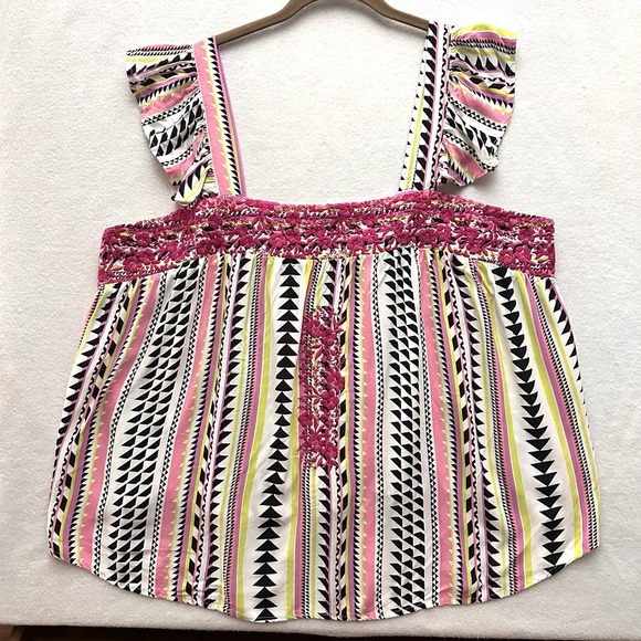 Savanna Jane Tops - Savanna Jane 1X Embroidered Pink Tank Top Floral Bohemian Geometric Rayon